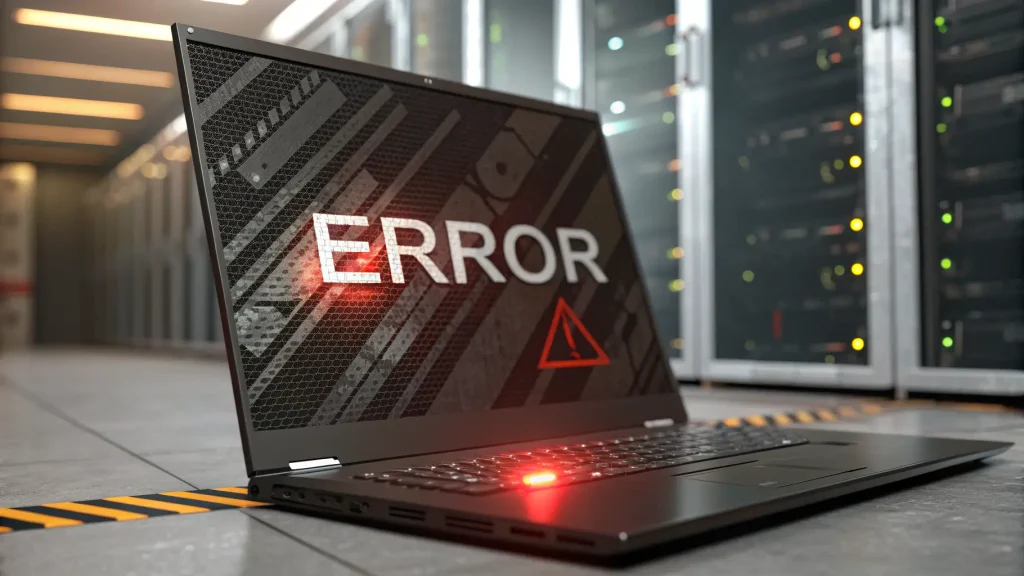 Tampilan close-up error pada layar laptop