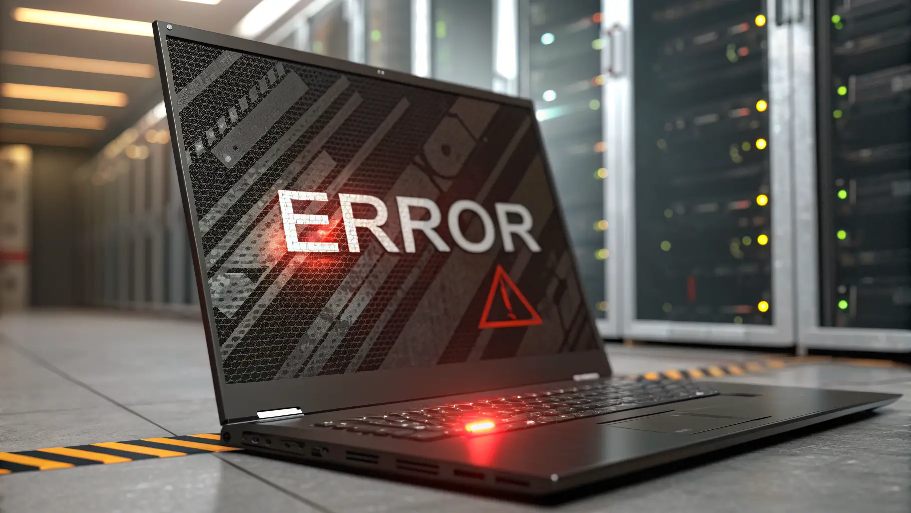 Tampilan close-up error pada layar laptop