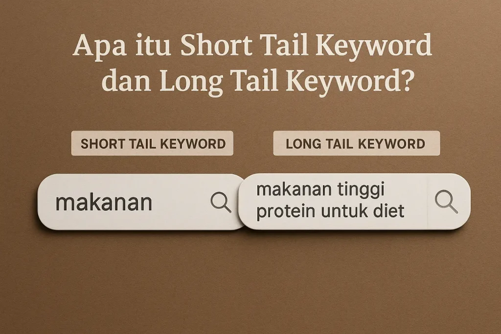 Contoh short tail keyword 'makanan' dan long tail keyword 'makanan tinggi protein untuk diet'