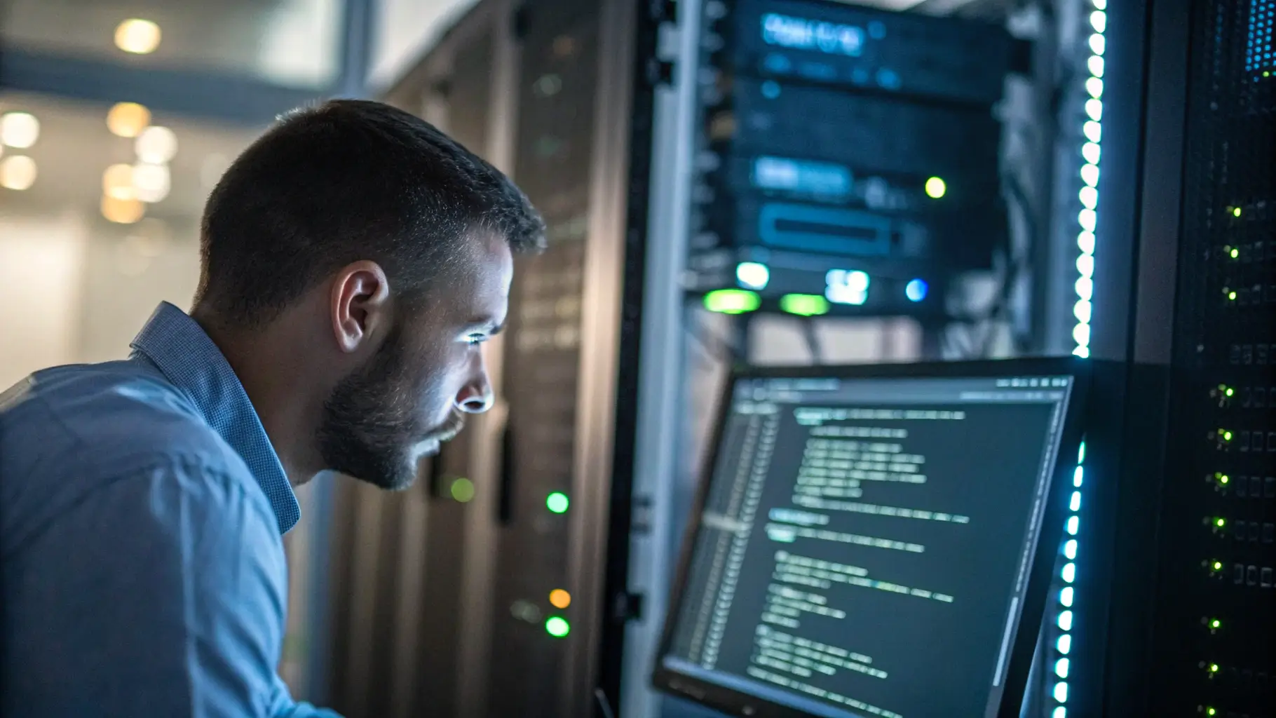 Seorang developer sedang memeriksa masalah server yang menyebabkan website tidak bisa diakses.