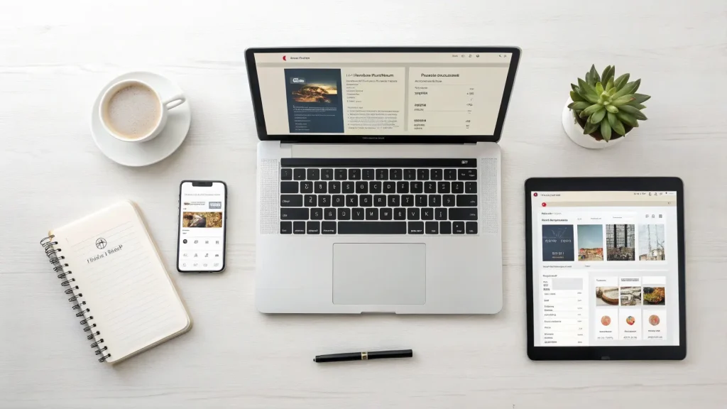 Tampilan brand yang konsisten di laptop, smartphone, dan tablet