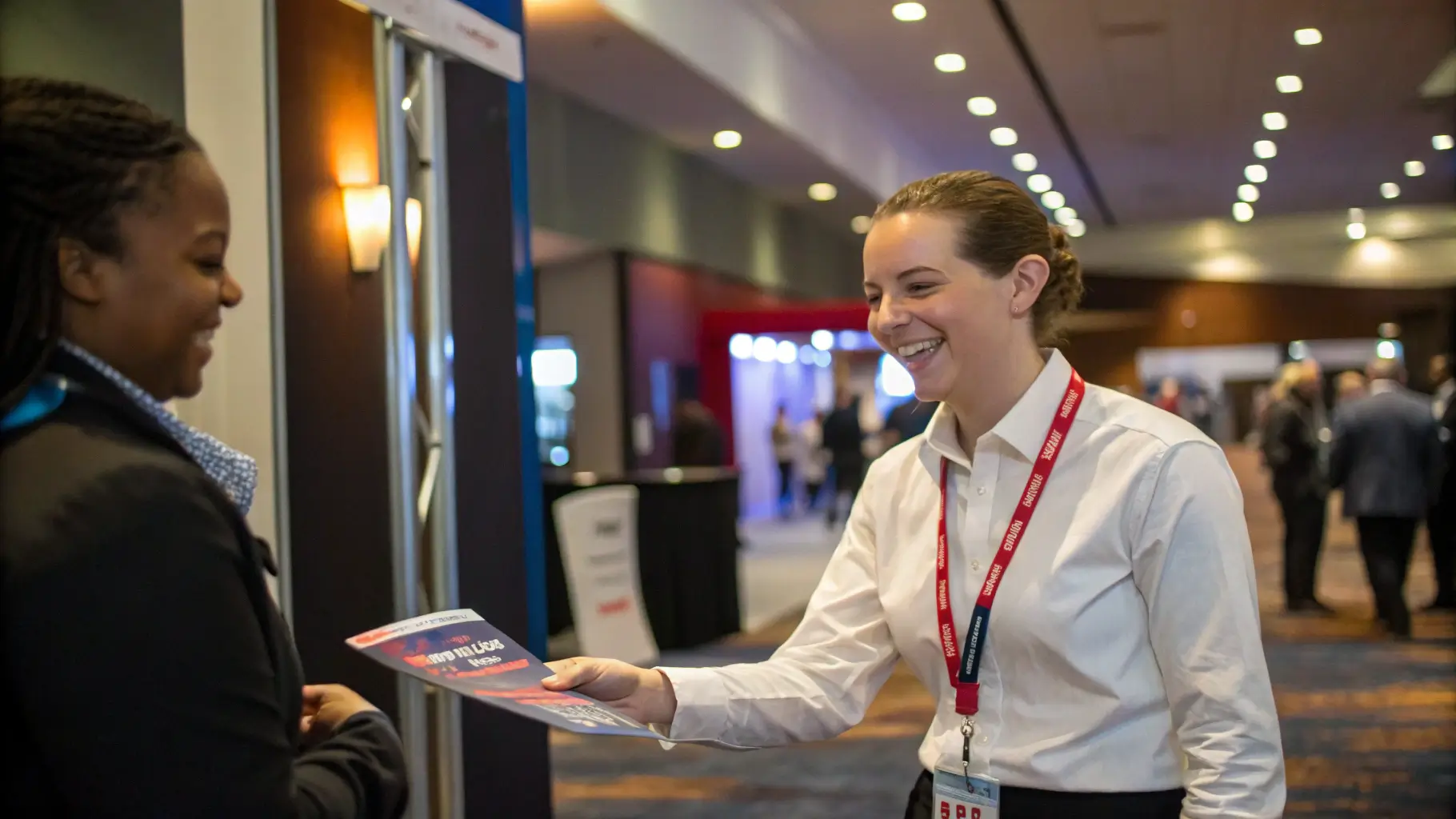 Tiga contoh sebar brosur: di kafe, event, dan perumahan.