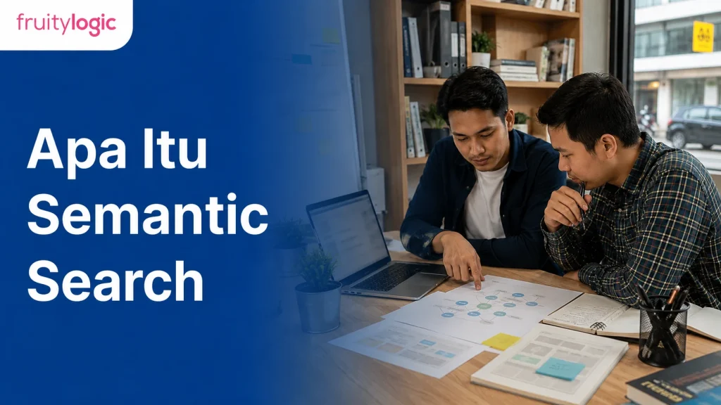 Tim digital marketing membahas strategi SEO di depan laptop dengan layar buram