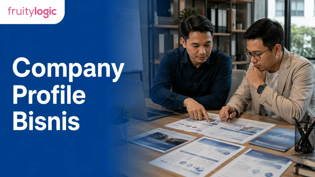 Pemilik bisnis Indonesia meninjau draft company profile bersama konsultan marketing di meja meeting