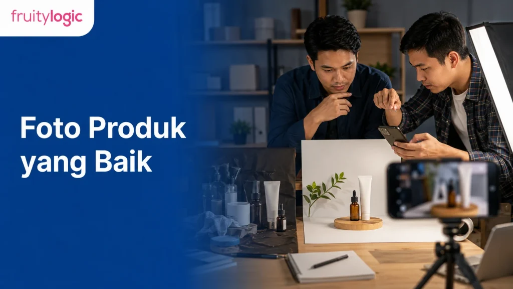 Perbandingan setup foto produk rapi dan berantakan di meja kerja bisnis online