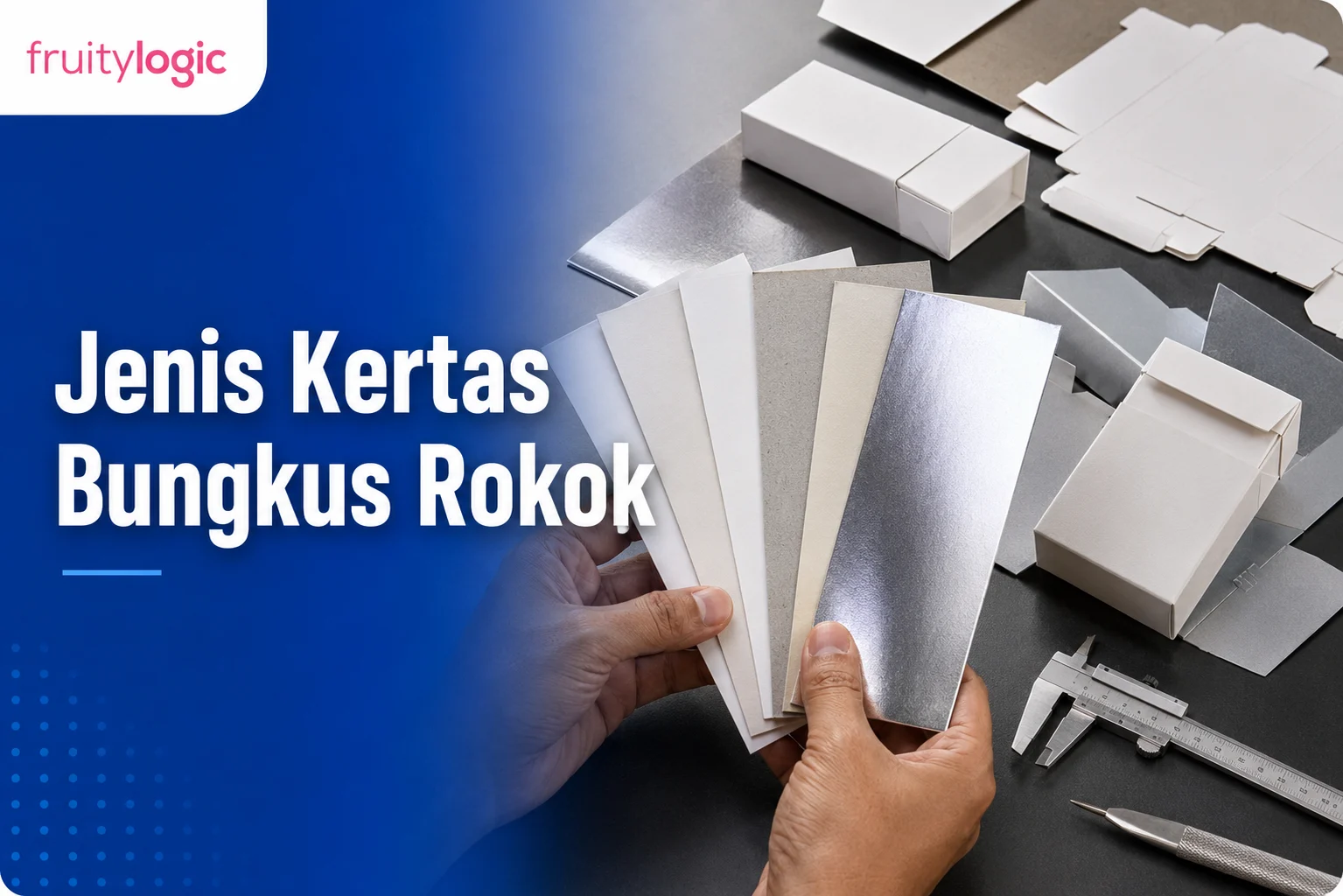Perbandingan sampel kertas dan karton untuk kemasan rokok di meja produksi