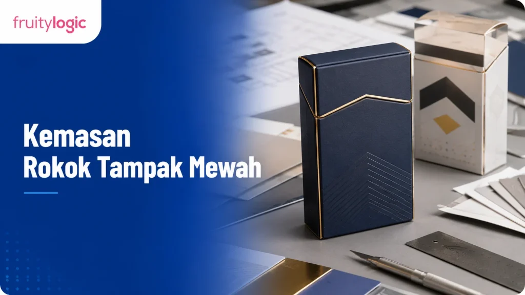 Mockup kemasan rokok mewah dengan finishing foil, emboss, dan bahan matte di meja desain kemasan.